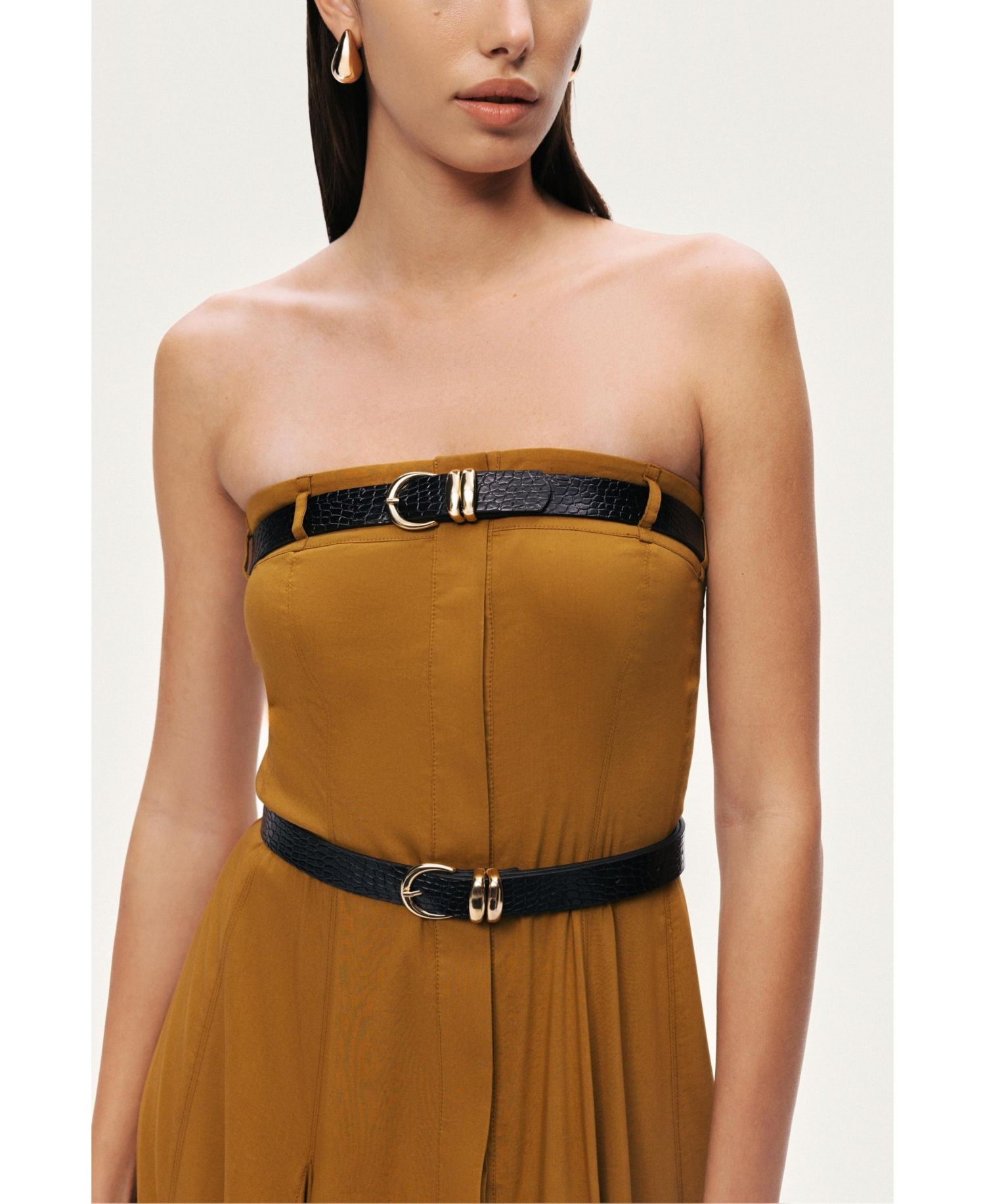 Women's Strapless Double Belted Midi Dress