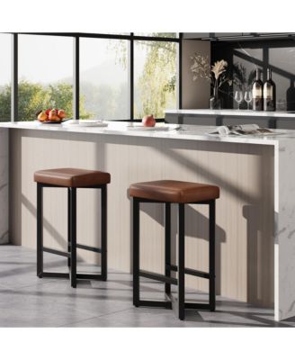 24.6" Counter Stools Set of 2, PU Leather Backless X-Frame