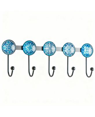 Boho Multi-Color Mandala Wall Rack - 5 Hooks for Coats, Hats, Bags - Durable, Easy Install