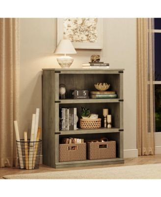 40" Tall Farmhouse 3-Tier Wooden Bookcase, Modern Storage Bookshelf