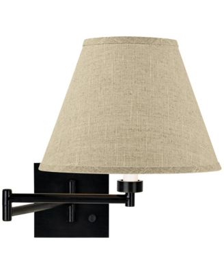 Modern Swing Arm Wall Lamp Espresso Plug-In Light Fixture Fine Burlap Empire Shade for Bedroom Bedside Reading