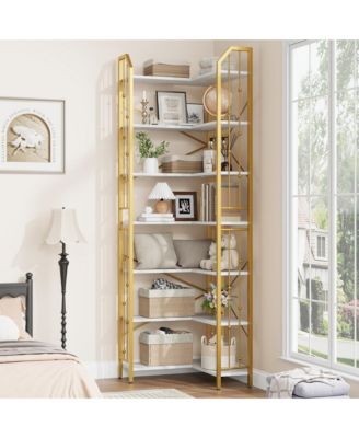 86" Tall 7-Tier Industrial L-Shaped Corner Bookshelf