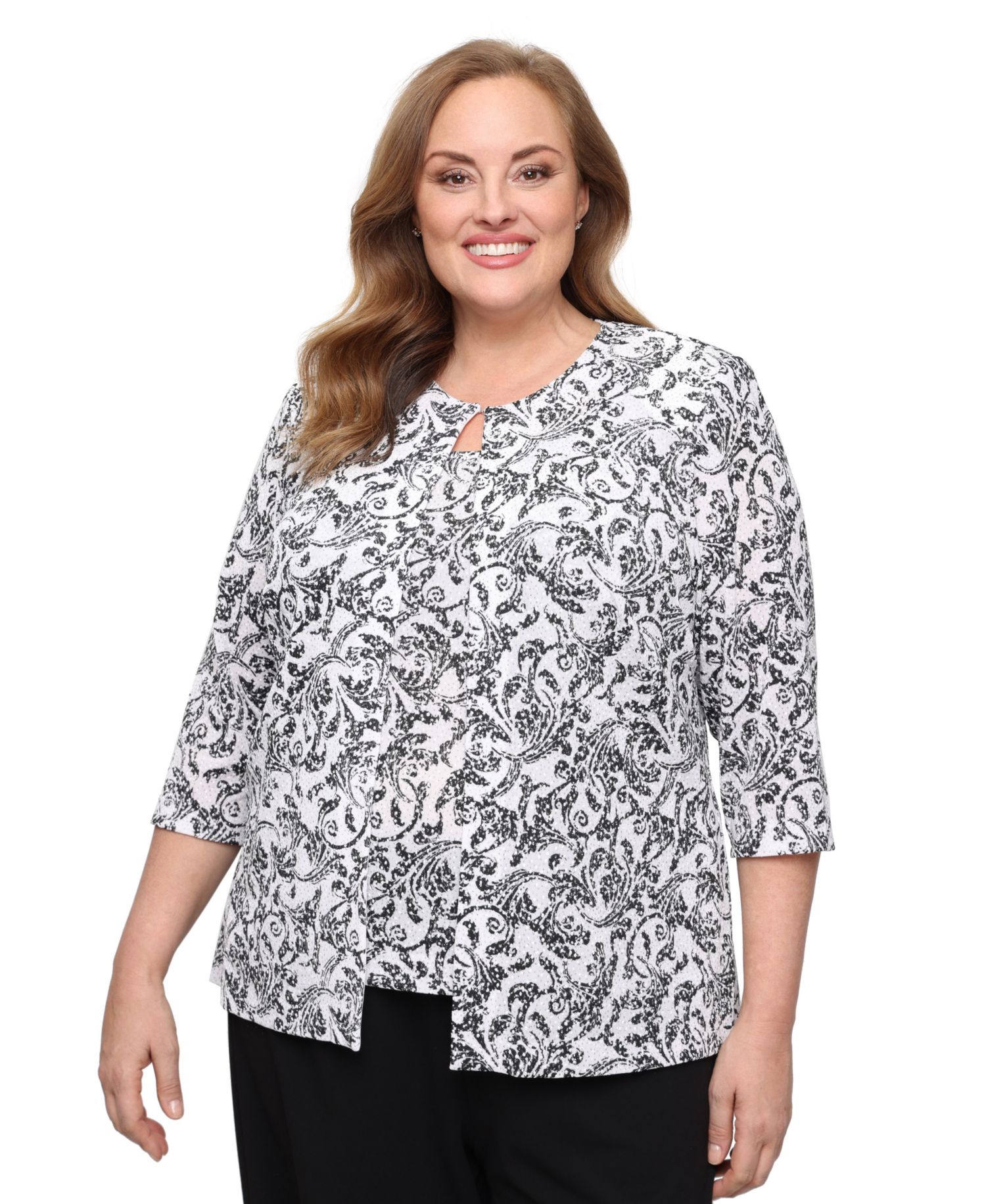 Plus Size Scoop Neck Top & 3/4-Sleeve Jacket, 2-Piece Set