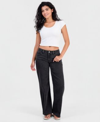 Juniors' High-Rise Baggy Wide-Leg Curvy Jeans