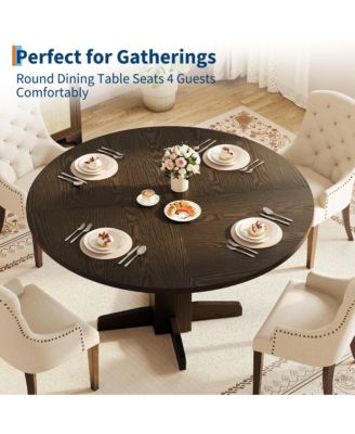 47 Inch Round Dining Table for 4,Farmhouse Wood Kitchen Table, Circle Dinner Table for Kitchen, Living Room, Dining Room