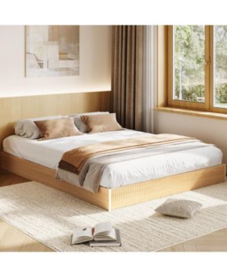 California King Wood Platform Bed Frame with Fluted Design, Solid Support, No Box Spring Needed