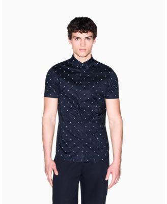 Men's Short Sleeve Poplin Allover logo Print Button Down Shirt