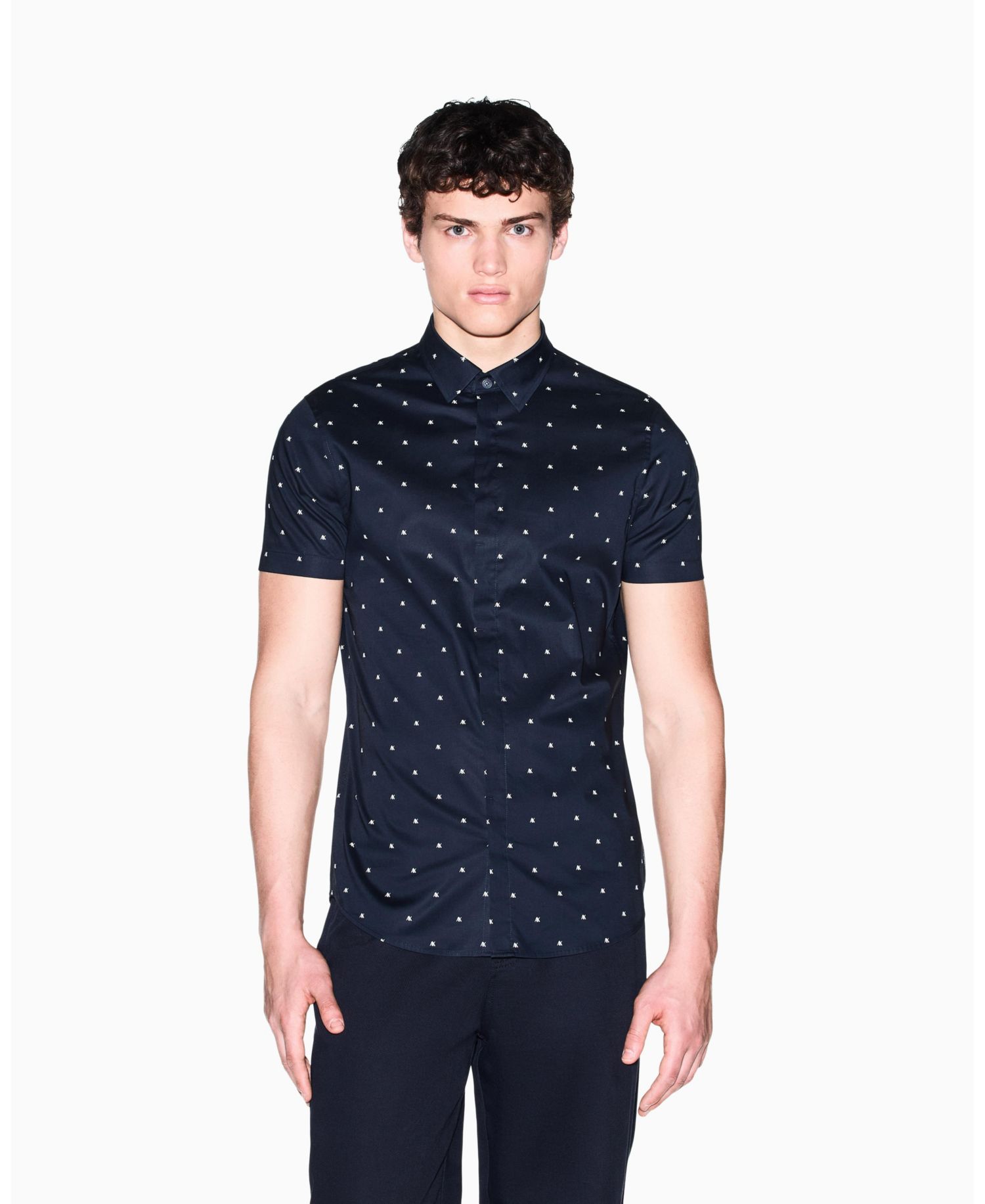 Men's Short Sleeve Poplin Allover logo Print Button Down Shirt