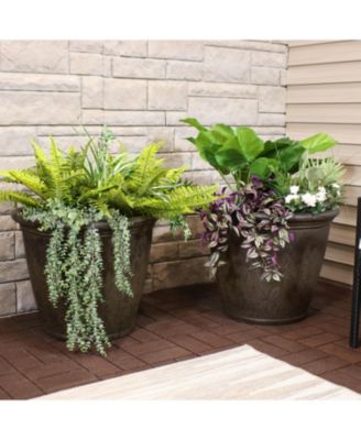 Anjelica Flower Pot Planter - Outdoor/Indoor Unbreakable Double-Walled Polyresin with UV-Resistant Sable Finish - Set of 4 - Large 24-Inch Diameter