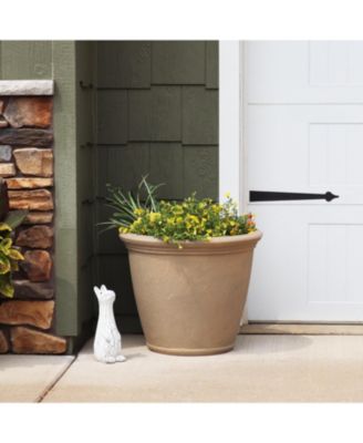 Anjelica 24" Double-Walled Polyresin Outdoor Planter with UV-Resistant Beige Finish - Set of 4