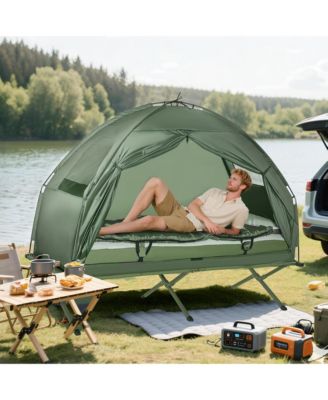 Multifunctional Folding Camping Cots for Adults, Elevated Tent with Sleeping Bag, Thick Air Mattress Pad, Portable Single Sleeping Cot Camping Bed