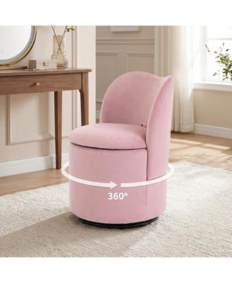 Velvet Vanity Chair with Storage,360 Swivel Makeup Chair with Back,Modern Swivel Accent Stool Barrel Chair Upholstered Ottoman Vanity Stool