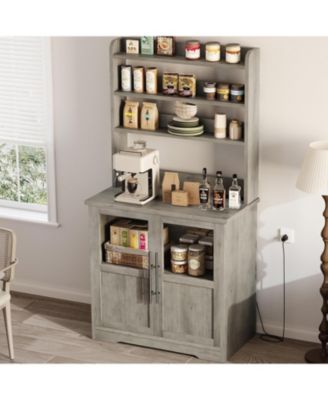 6-Tier Farmhouse Baker s Rack with Power Outlet Kitchen Pantry Hutch