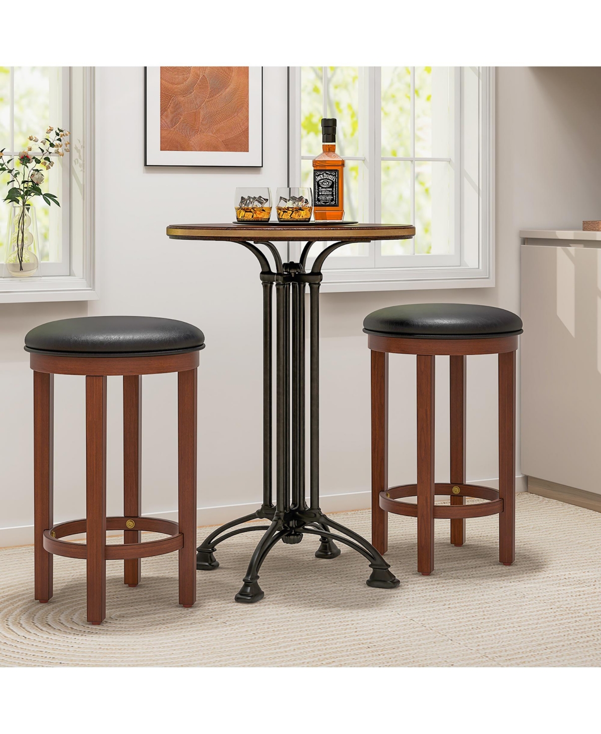 Gymax Upholstered Bar Stool Set of 4 25'' Counter Height Bar Chairs w/ Padded Cushion