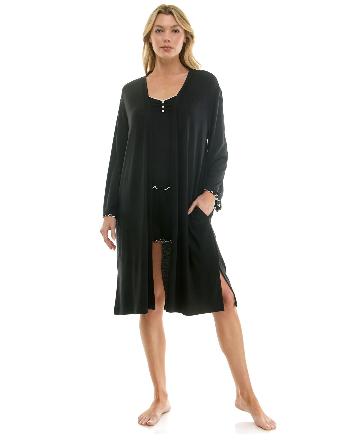 Women's Long-Sleeve Cardigan, Sleeveless Tank Top and Pull-On Shorts, 3-Piece Set