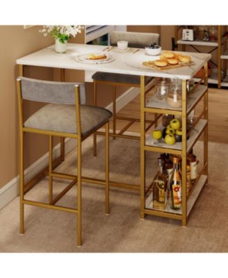 Dining Table Set for 2, Counter Height Kitchen Table and Chairs, Bar Table Set with 2 Velvet Bar Stools, 3 Piece Dining Room Table Set