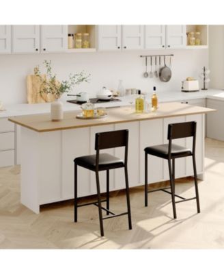 Bar Seating Set of 2 PU Leather Upholstered Curved Backrest Metal Bar Stool