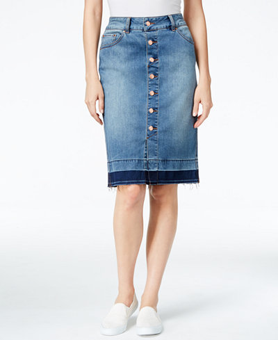 JAG Button-Front Denim Pencil Skirt