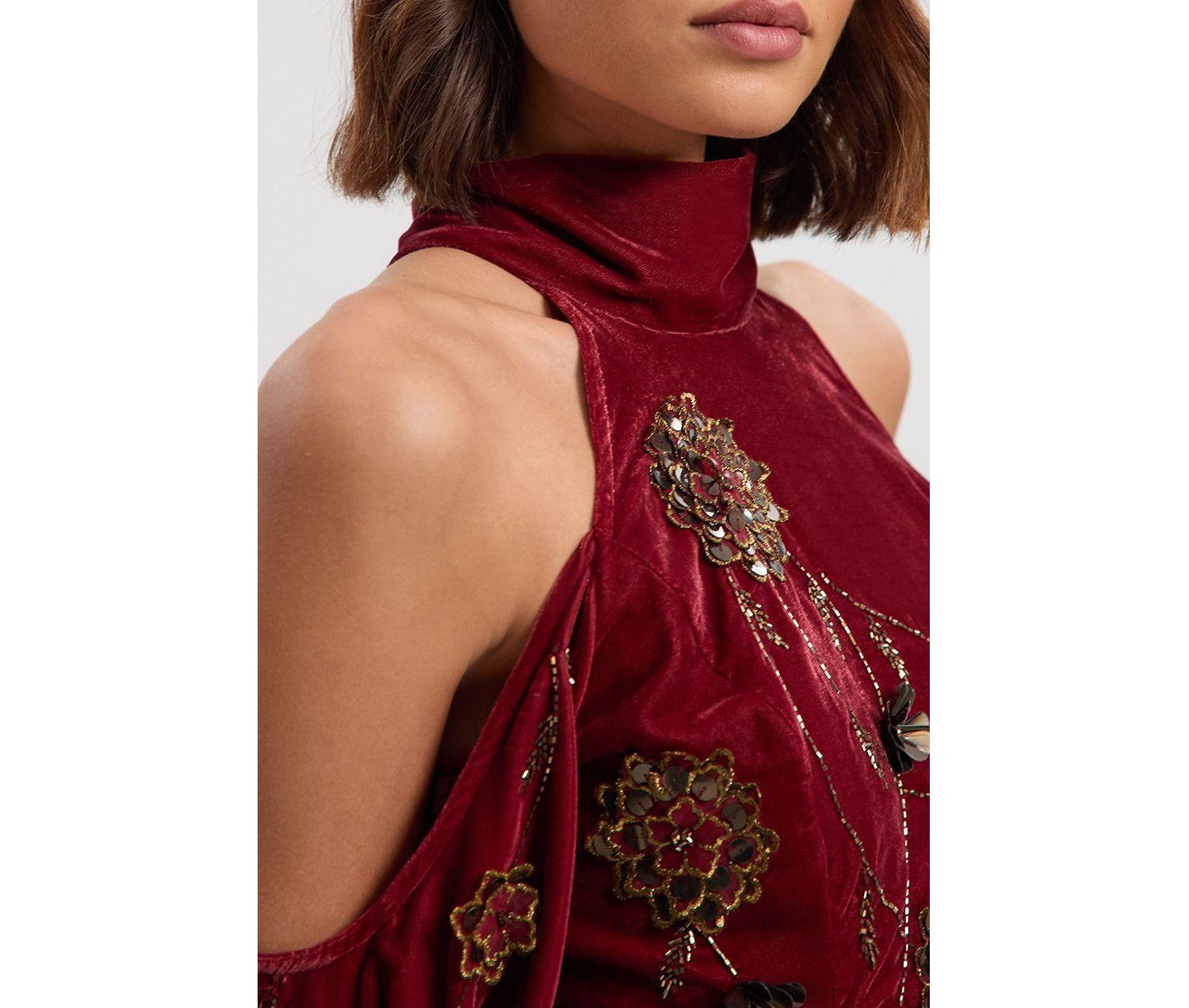 Women's Embroidered High Neck Maxi Dress