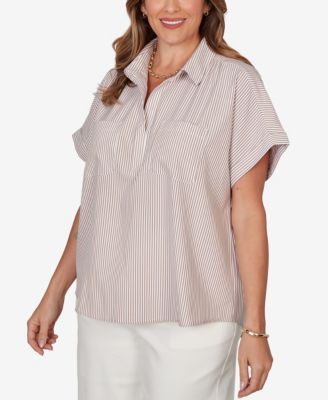Plus Size Vertical Stripe Woven Popover Top