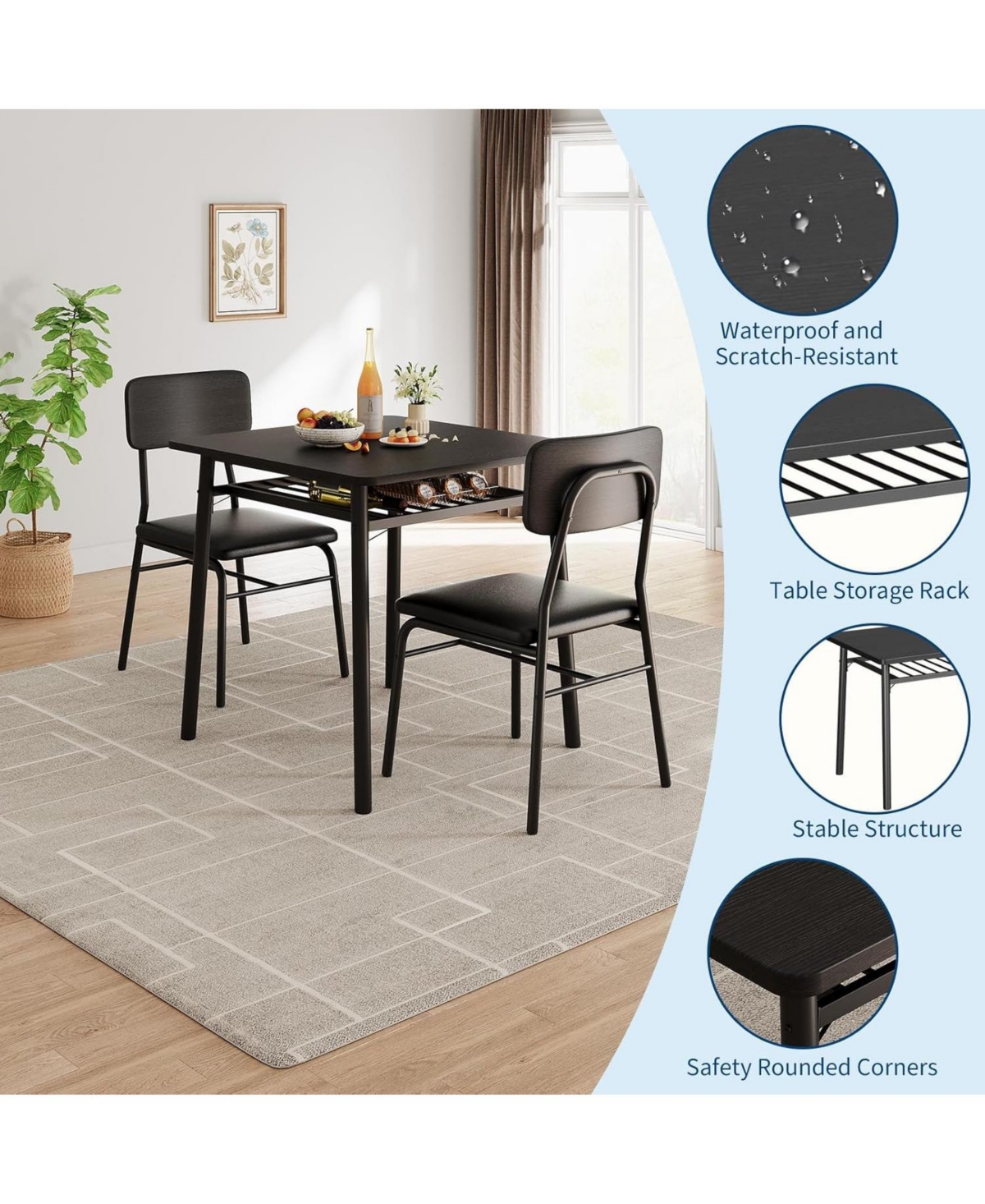 gaomon Dining Chair 3-Piece Dining Table Set for 2 for Kitchen Dining Room