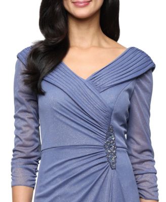 Petite Portrait Collar Embellished Mesh Dress