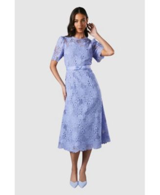 Women's Lace Midi Dress With Bow Belt