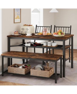 Dining Table Set for 4, Kitchen Table and 2 Chairs with Storage Bench,  Dining Room Table Set