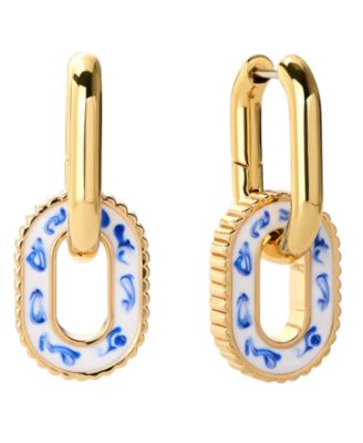Ash Double Gold-Plated Marble Blue Double Hoop Earrings