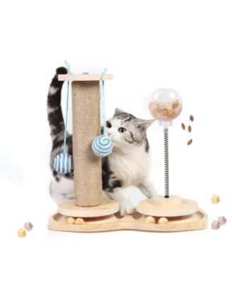 Interactive Cat Treat Dispenser Wooden Track Ball Slow Feeder Toy