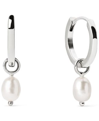 Frida Mother of Pearl Silver Huggie Hoop Earrings