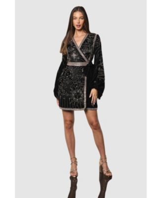Women's Party Sequin Velvet Wrap Mini Dress