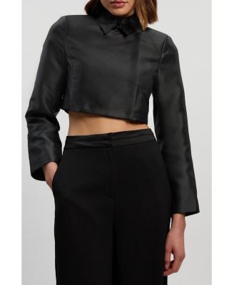 Women's Satin Twill Cropped Wrap Tailored Jacket