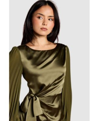 Women's Satin Pleated Flare Mini Dress