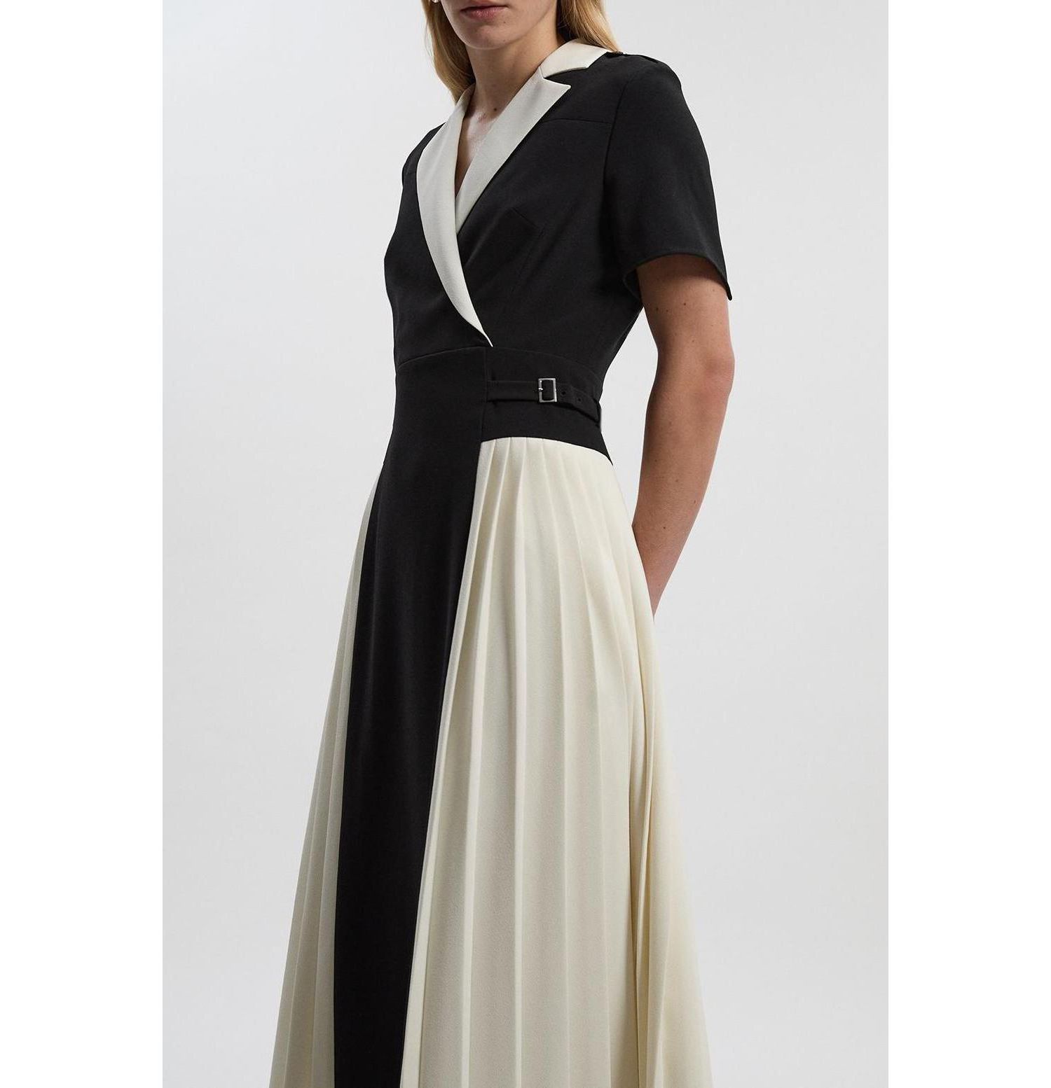 Women's Tailored Crepe Pleated Midi Shirt Dress
