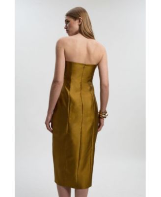 Women's Satin Twill Asymmetric Neck Midi Dress