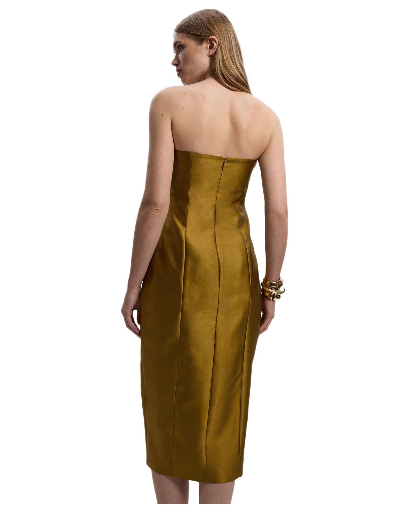 Женское платье Karen Millen Satin Twill Asymmetric Neck Midi, цвет: Золотой — фото 3