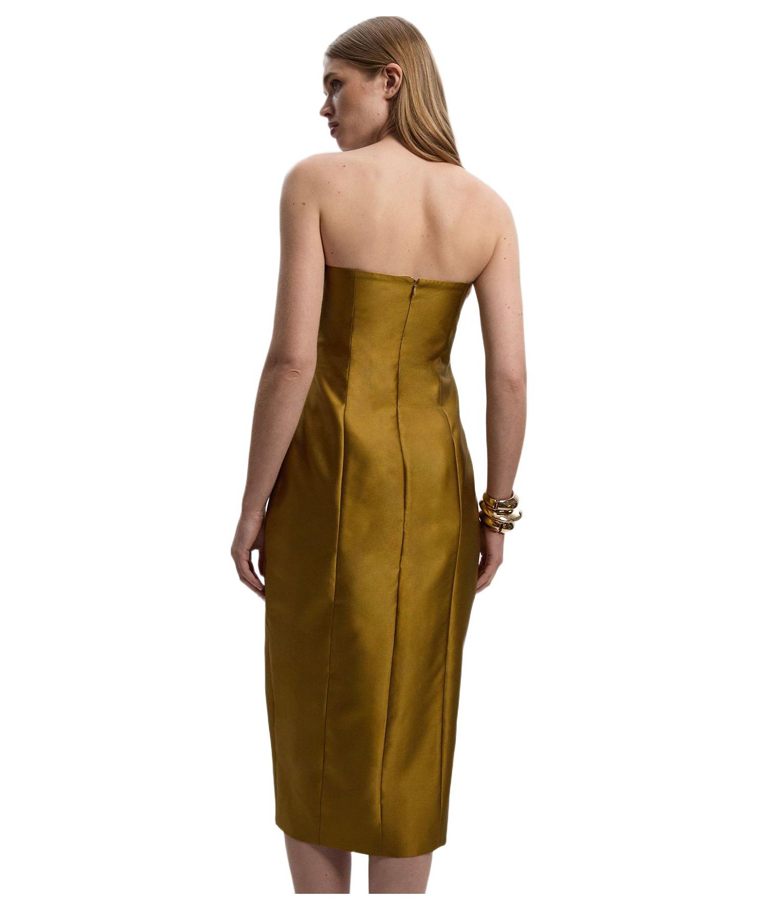 Women's Satin Twill Asymmetric Neck Midi Dress