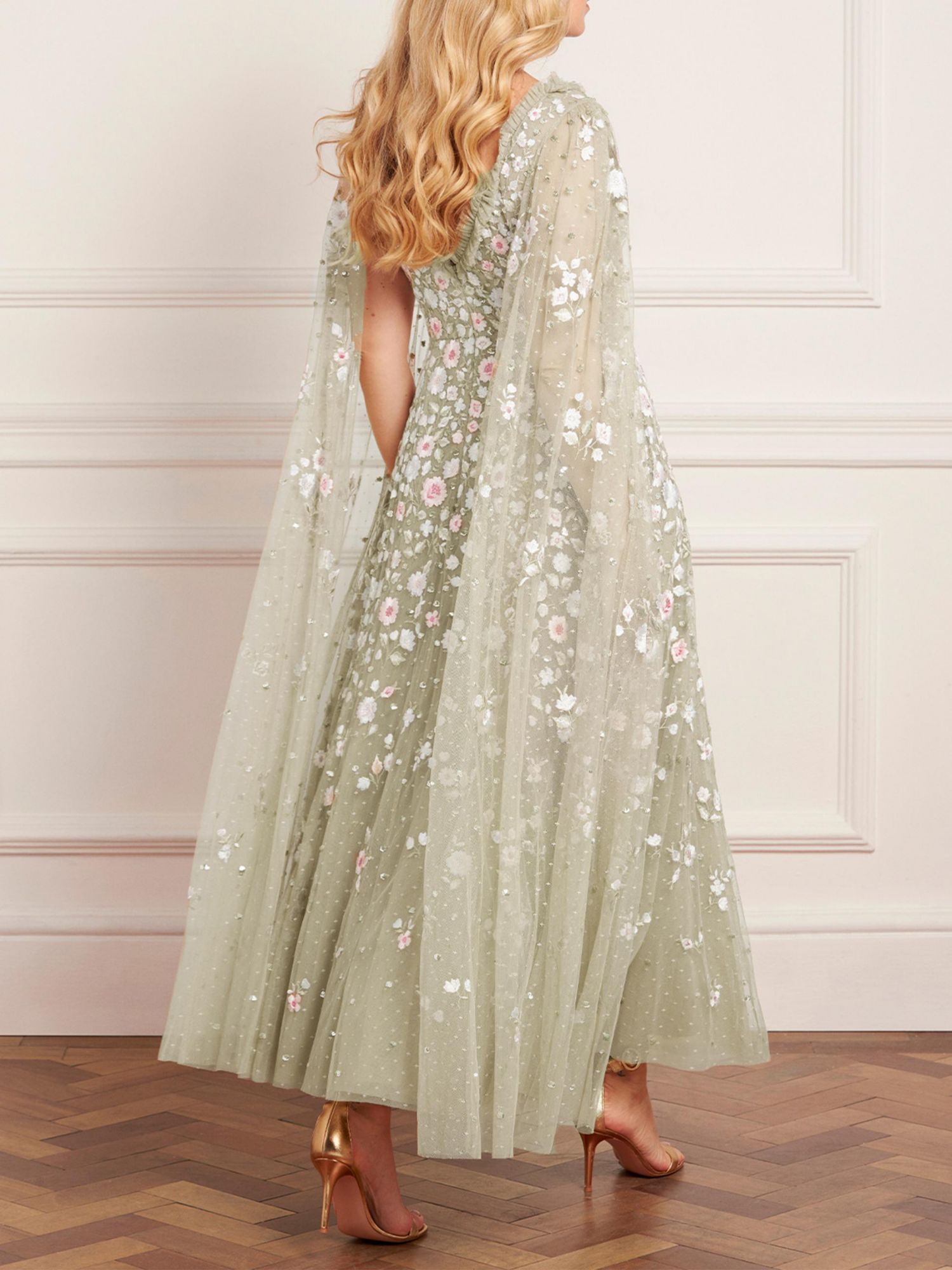 Women's Ethereal Blooms Cape Sleeve Ankle Gown
