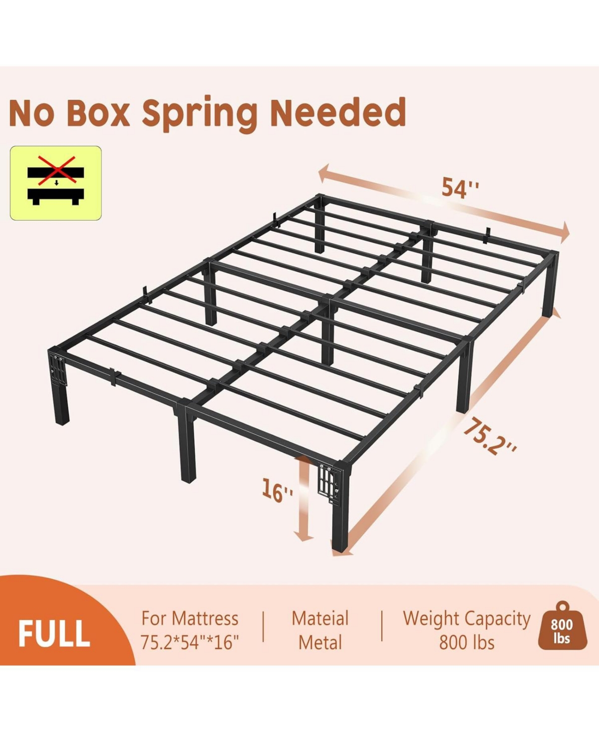 gaomon Full Metal Bed Frame, 16" Platform, Heavy Duty Steel Slats, Underbed Storage