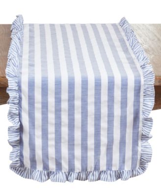 Striped Ruffle Edge Cotton Table Runner, 16" x 72"