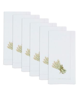 Asparagus Embroidered Cotton Decorative Napkins, Set of 6