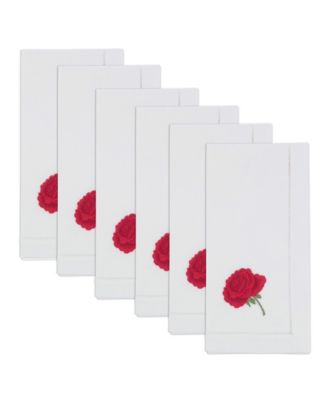 Floral Embroidered Cotton Decorative Napkins, Set of 6