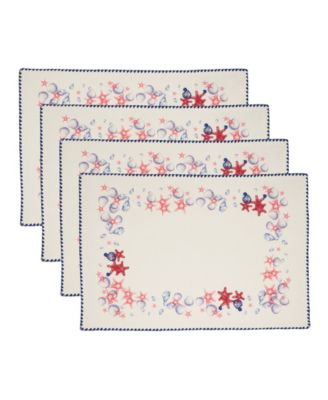 Coastal Starfish and Shell Cotton Placemats, Set of 4