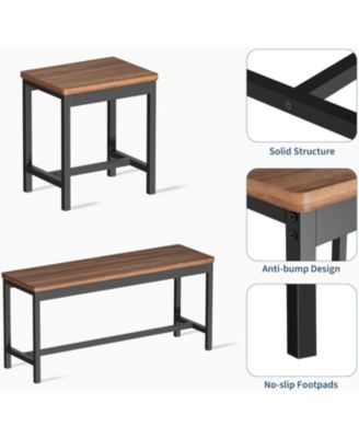 5-Piece Dining Table Set for 4-8 People, 63 in Large Extendable Kitchen Table Set with 2 Benches and 2 Square Stools, Easy Assembly, Espresso