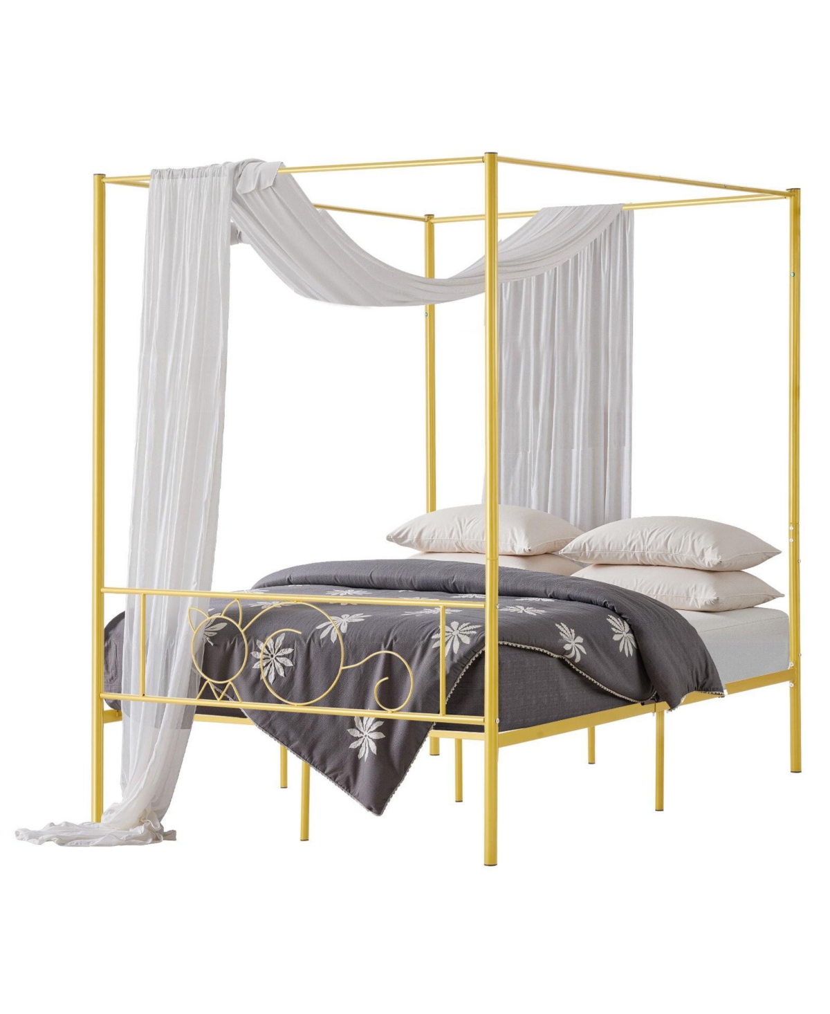 Gouun Full Size Metal Four-Poster Canopy Bed Frame with Headboard