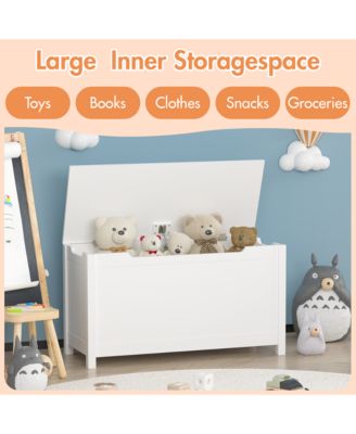 Kids Toy Chest, Wooden Toy Box Storage Organizer, Bench with Safety Hinged Lid  for Playroom, Nursery