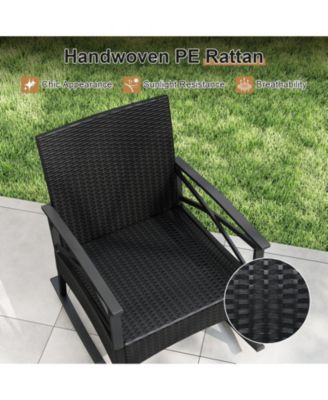 3-Piece Rattan Rocking Chair Set with Tiered Side Table