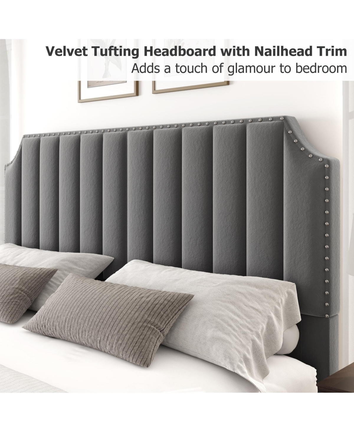Homfan Upholstered Bed Frame with Headboard and Footboard