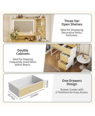  Vanity Desk with Mirror,  Makeup Vanity Table with Shelves, 4 Fabric Drawers Storage, Modern Dressing Table for Bedroom, Gift for Women